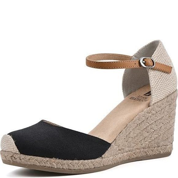 WHITE MOUNTAIN Women's Mamba Espadrille Wedge Sandal, Black/Fabric, 9 M - Picture 1 of 1